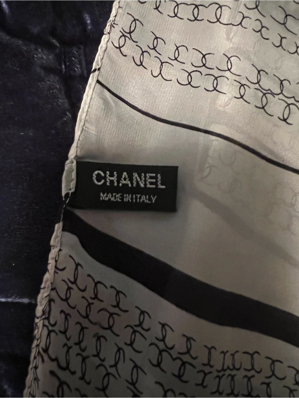 Chanel Logo Silk Scarf in Beige and Black - Picture 5 of 7